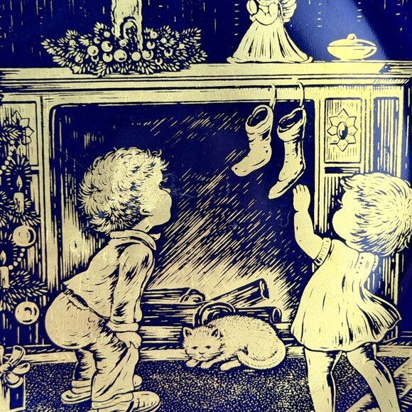 1975 Lindner Cobalt “Christmas Cheer” 24K Gold Collector Plate H.H. Lihs Germany - Picture 4 of 10